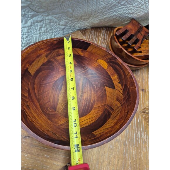 Lipper International Wooden Salad Bowl Set With Serving Forks - 4 Piece Acacia W - Picture 3 of 14